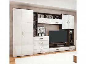 Стенка Коста МДФ (дуб венге/белый глянец) в Усть-Куйге - ust-kujga.mebel-nsk.ru | фото